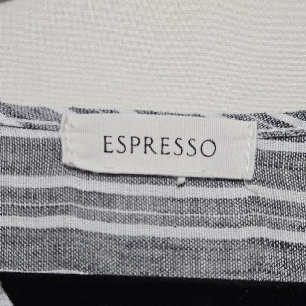 Espresso Shortsleeved A-line Dress Gray White Striped Pattern Button Sm Flaw - Picture 3 of 13